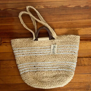 Magrid Jute Beach Bag with Wooden Handles